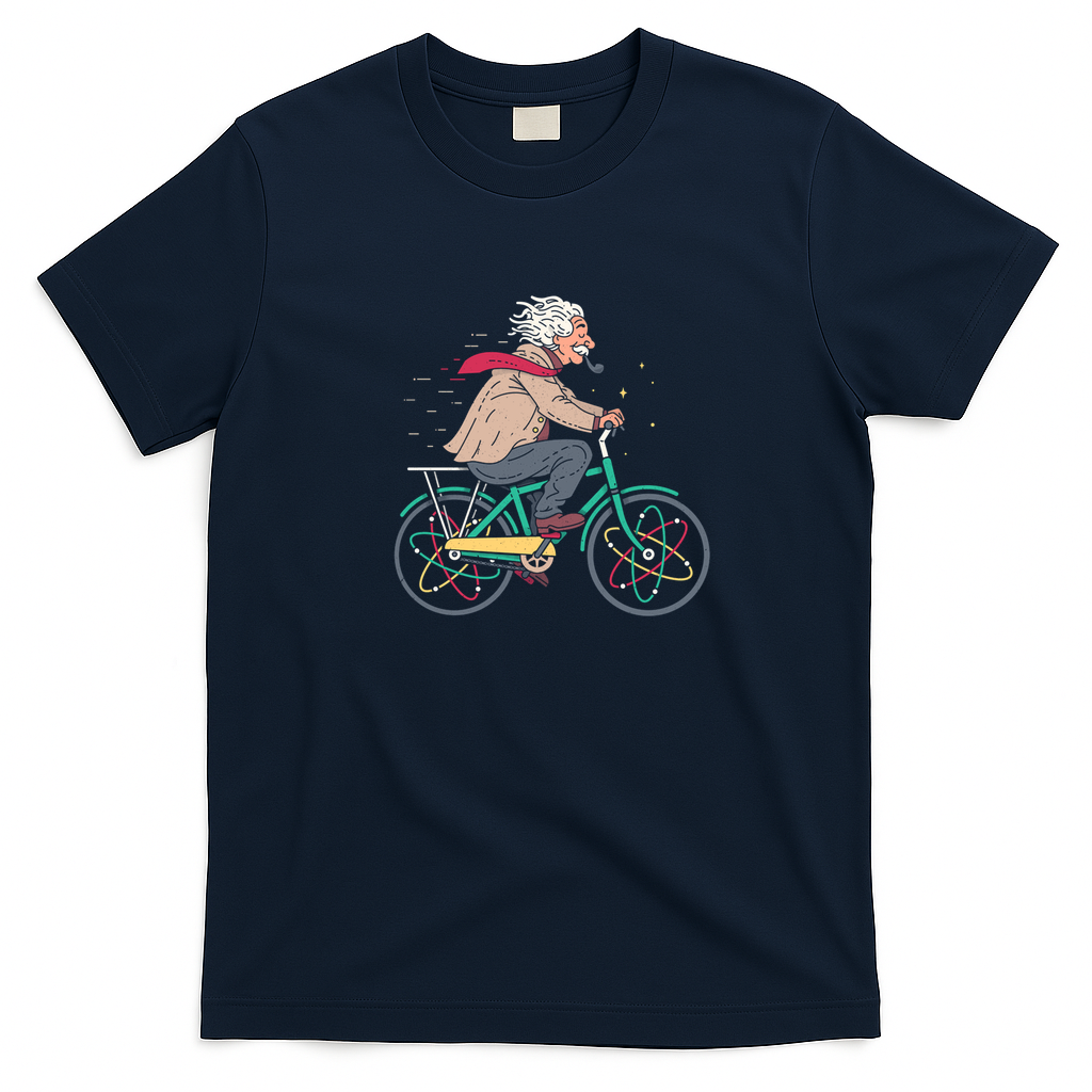 Albert Einstein Atomic Bicycle T-Shirt - Navy Blue