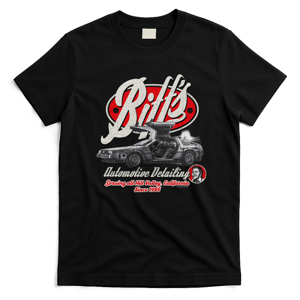 Biff’s Automotive Detail Back to the Future Worn Out Vintage T-Shirt - Black