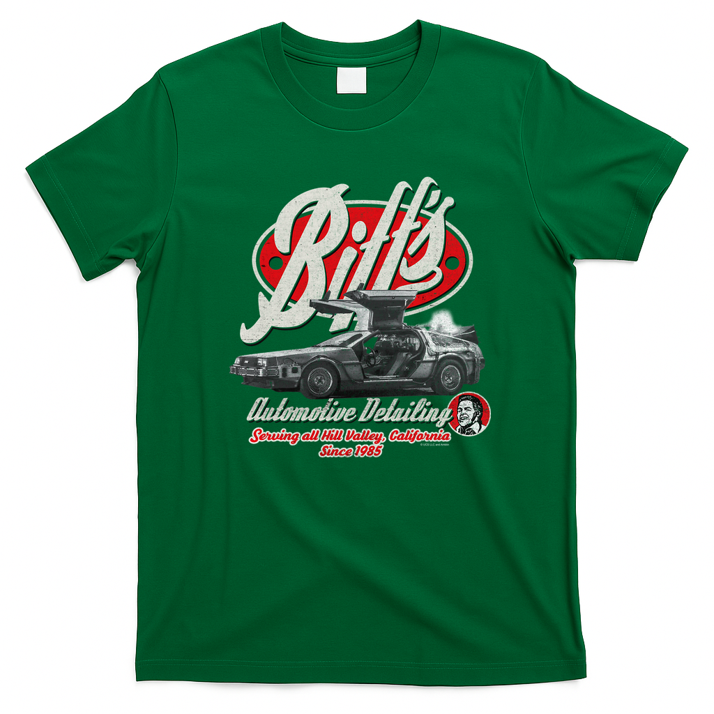 Biff’s Automotive Detail Back to the Future Worn Out Vintage T-Shirt - Irish Green