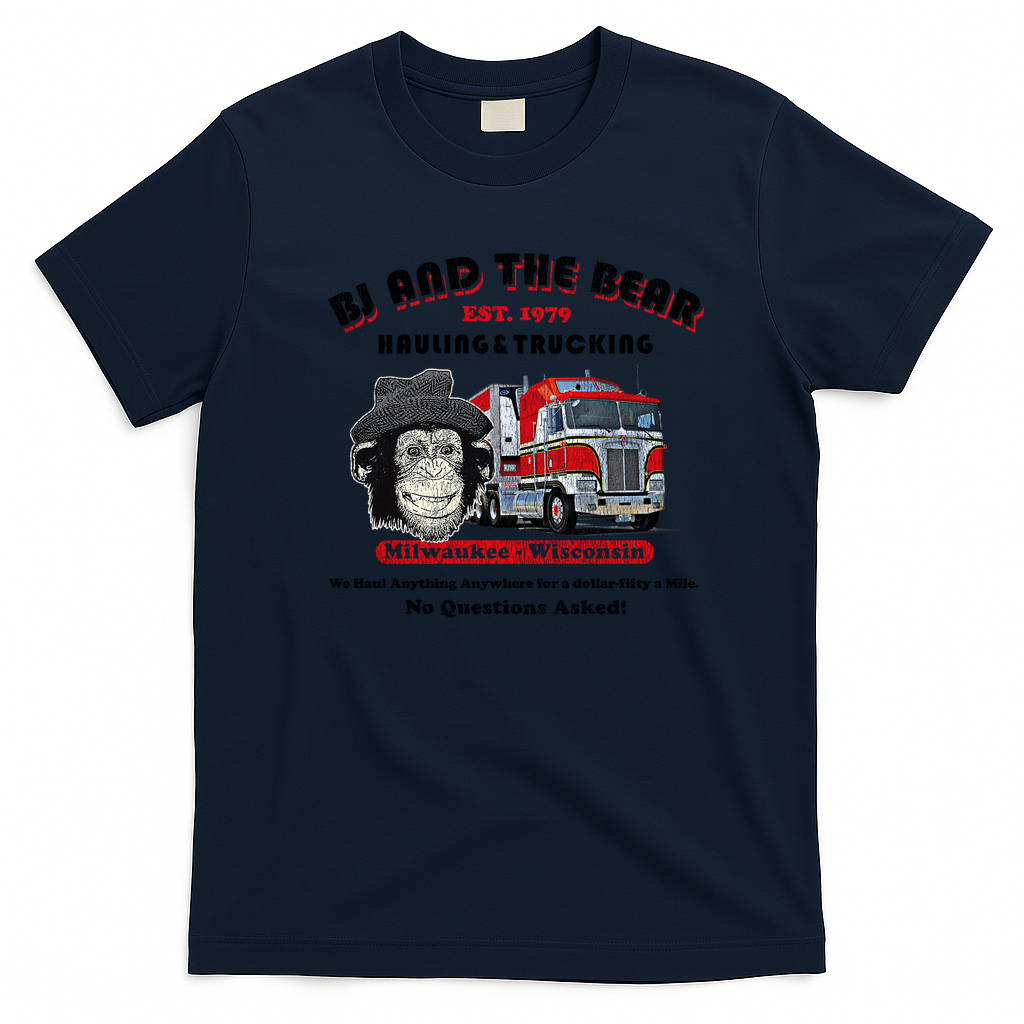 BJ and the Bear Worn Trucking T-Shirt - Navy Blue