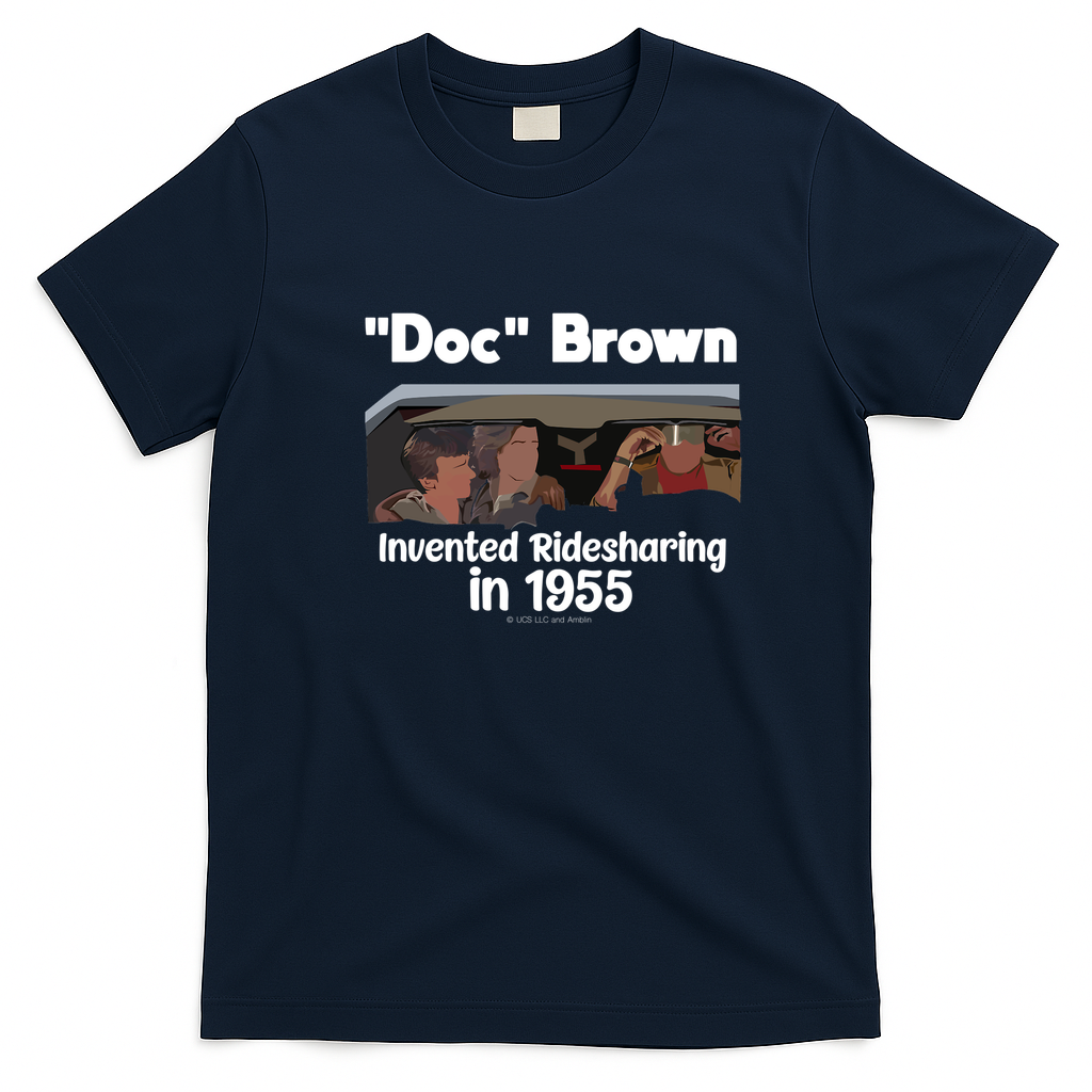 Doc Brown Invented Ride-Sharing T-Shirt - Navy Blue