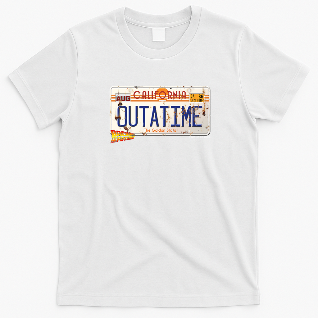 Back to the Future Time Machine License Plate Tee - White