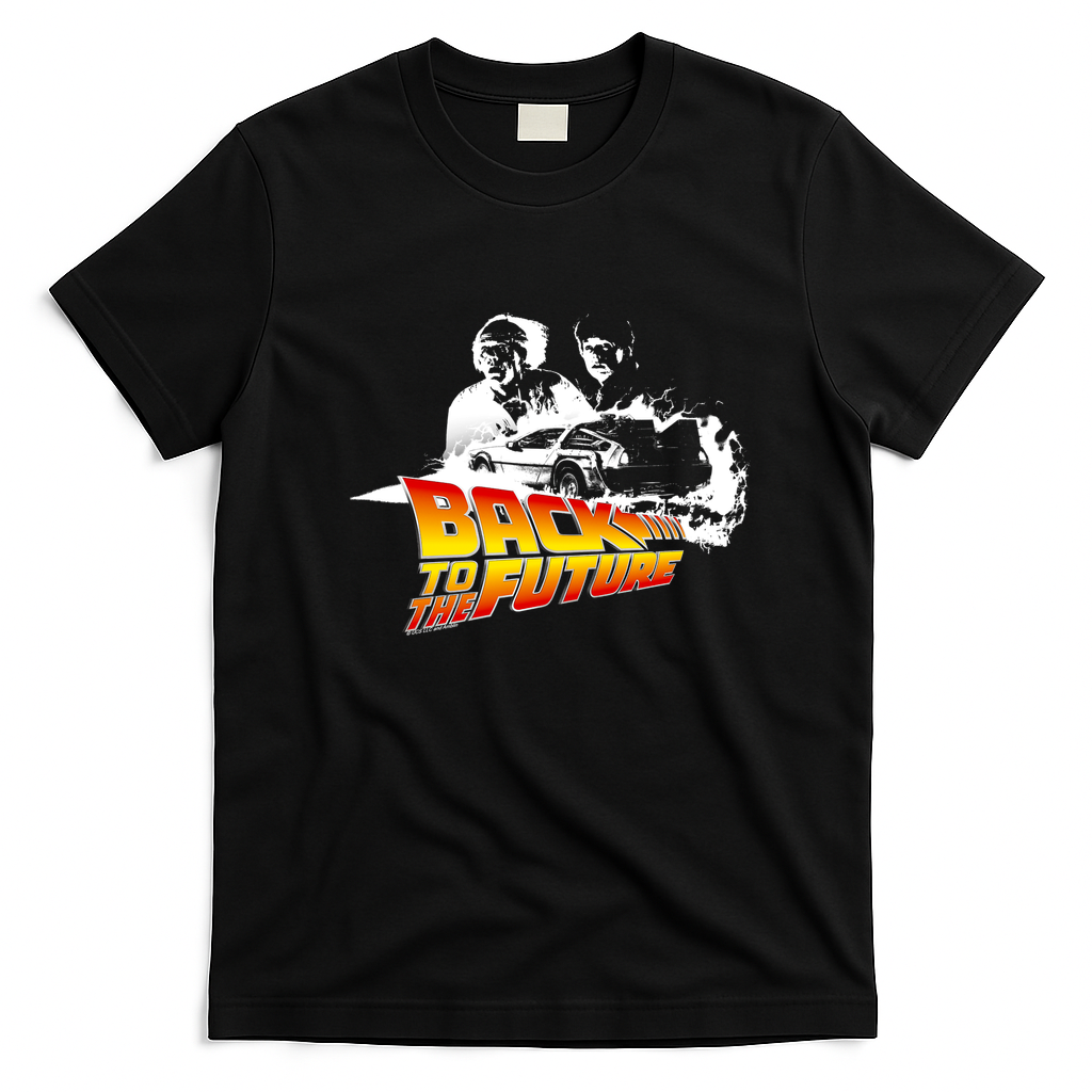 DeLorean Fire Tracks Marty & Doc T-Shirt - Black