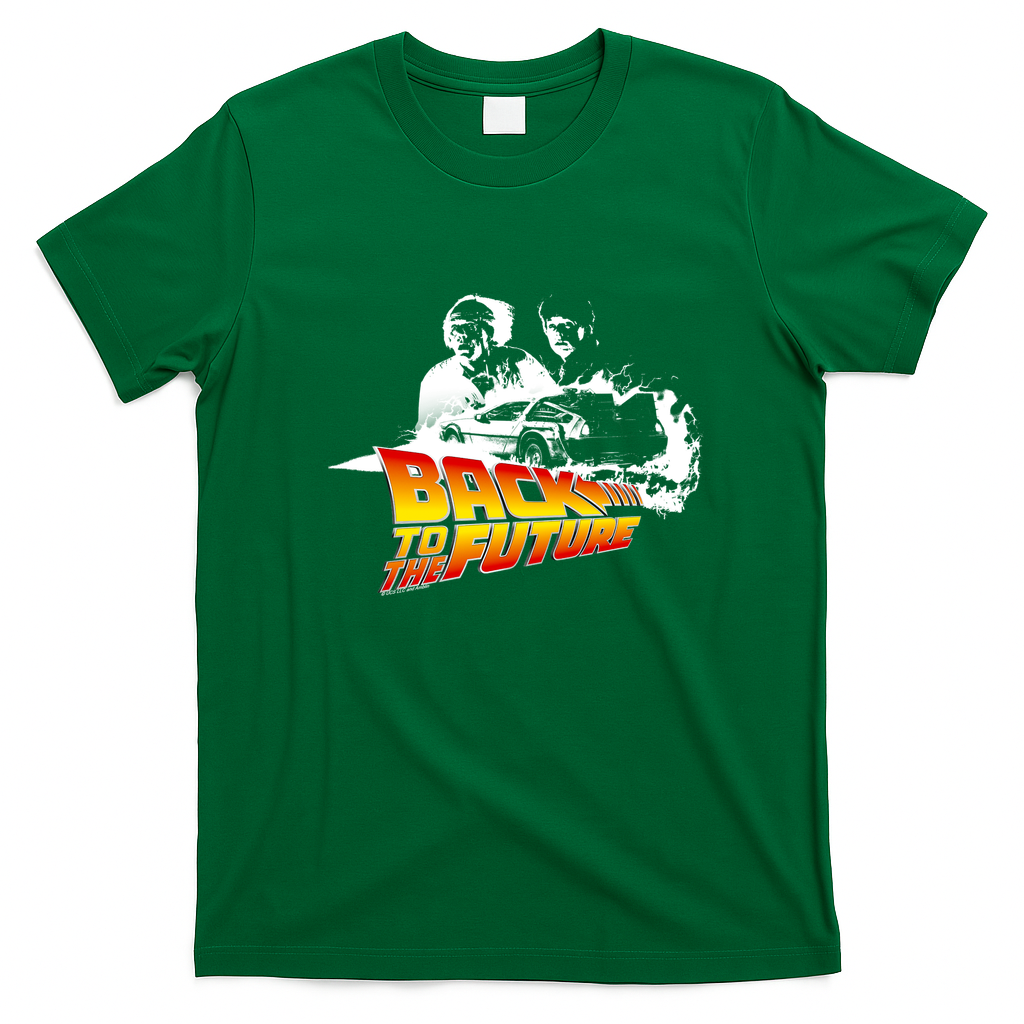 DeLorean Fire Tracks Marty & Doc T-Shirt - Irish Green
