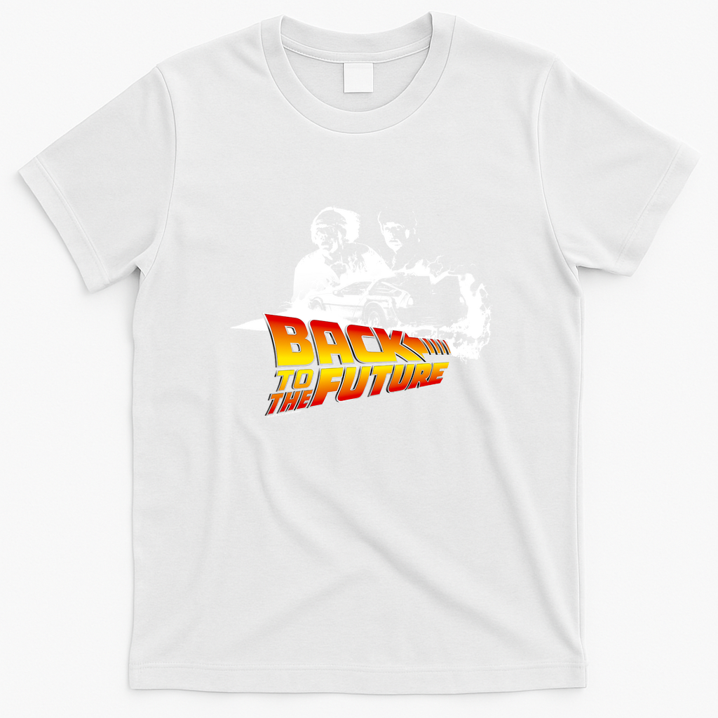 DeLorean Fire Tracks Marty & Doc T-Shirt - White