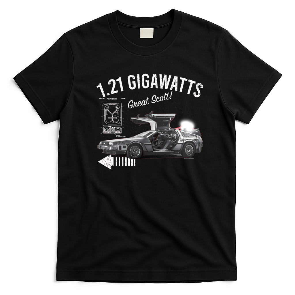 Back to the Future 1.21 Gigawatts DeLorean Car Graphic T-Shirt - Black