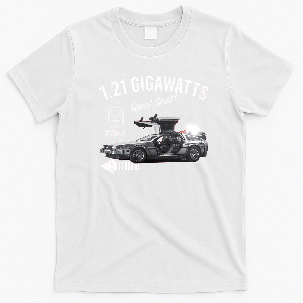 Back to the Future 1.21 Gigawatts DeLorean Car Graphic T-Shirt - White