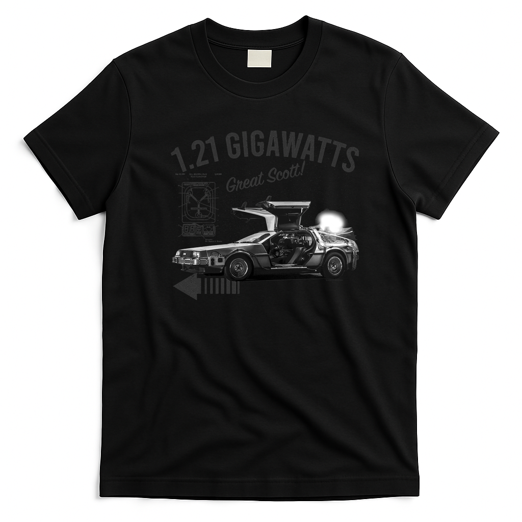 Back to the Future 1.21 Gigawatts DeLorean Car Retro Graphic Tee - Black