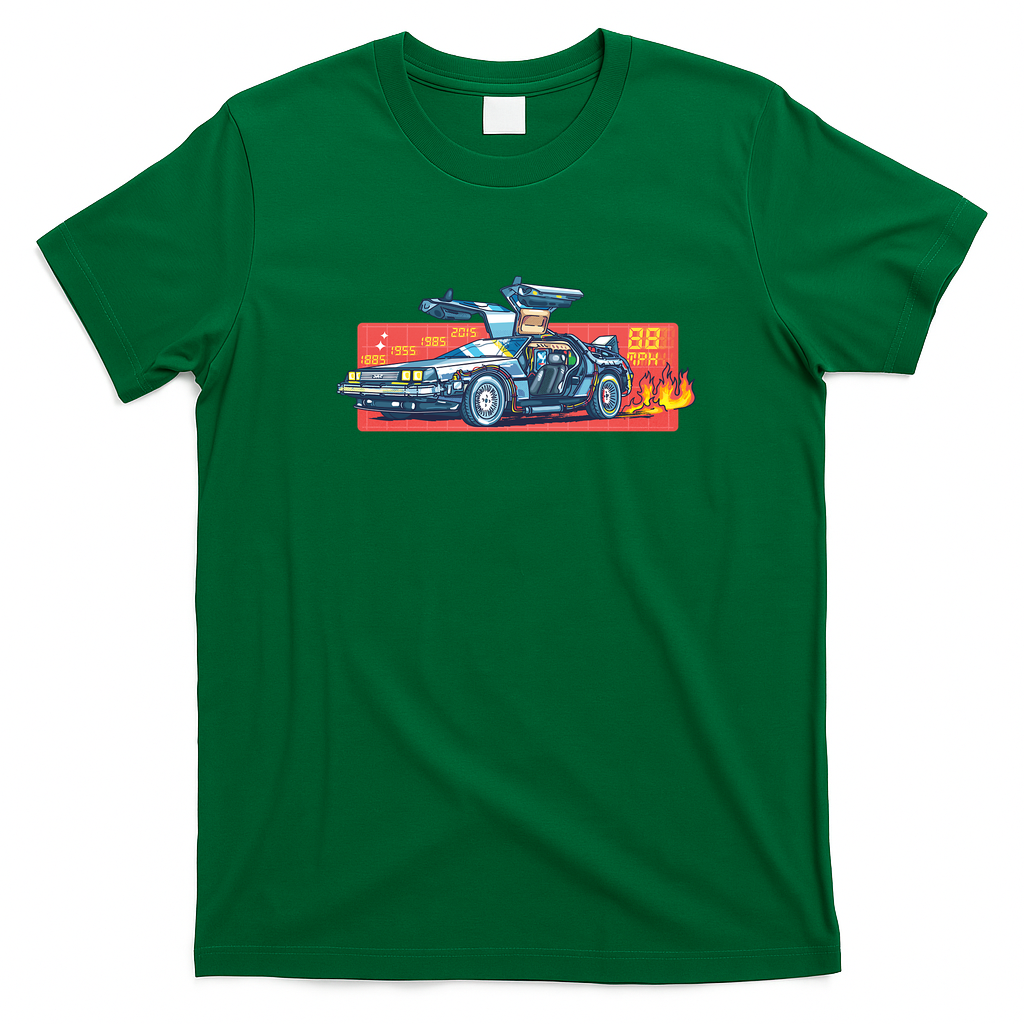 Back to the Future DeLorean time machine Graphic T-Shirt - Irish Green