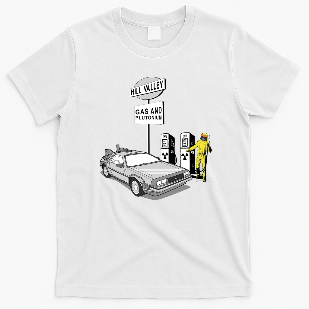Hill Valley Gas Station DeLorean T-Shirt - White