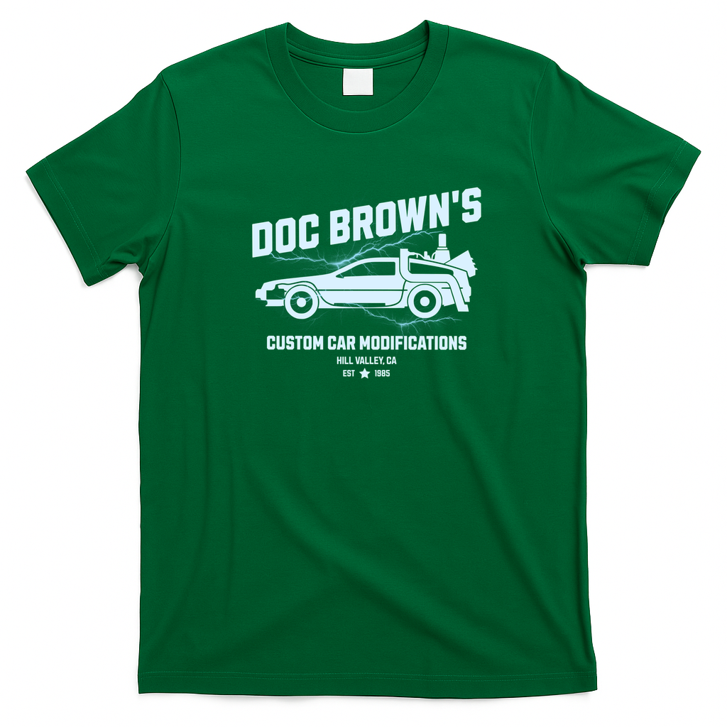 Back to the Future Doc Brown’s Car Modifications Graphic T-Shirt - Irish Green
