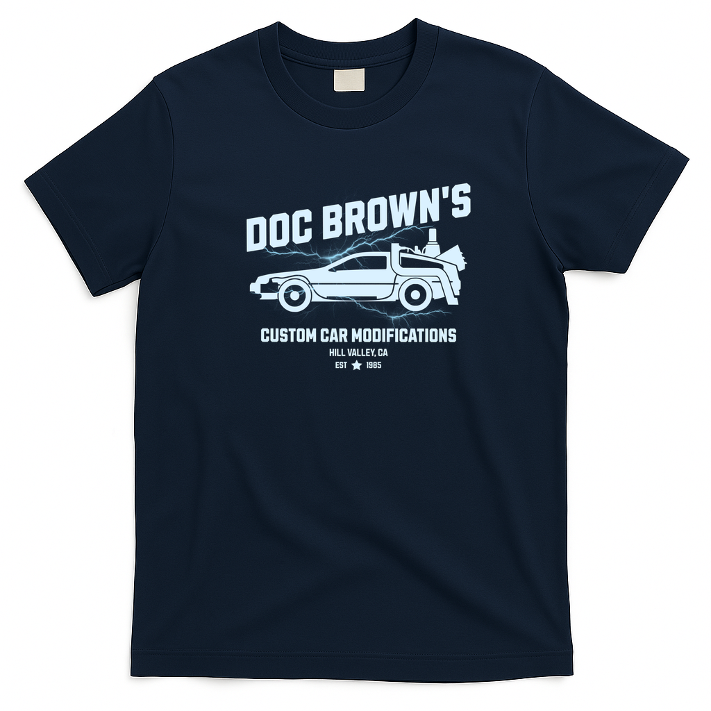 Back to the Future Doc Brown’s Car Modifications Graphic T-Shirt - Navy Blue