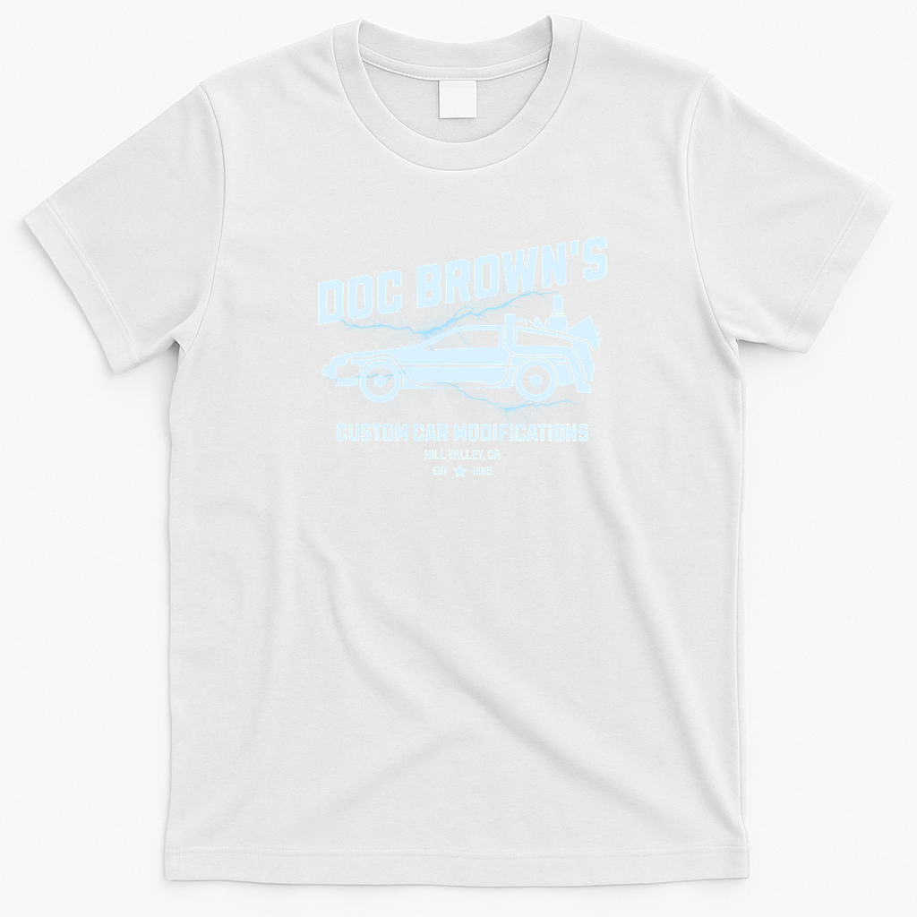 Back to the Future Doc Brown’s Car Modifications Graphic T-Shirt - White