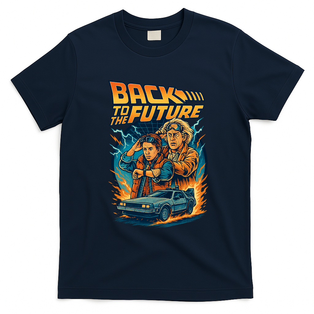 Back to the Future Retro Fan Art T-Shirt - Navy Blue