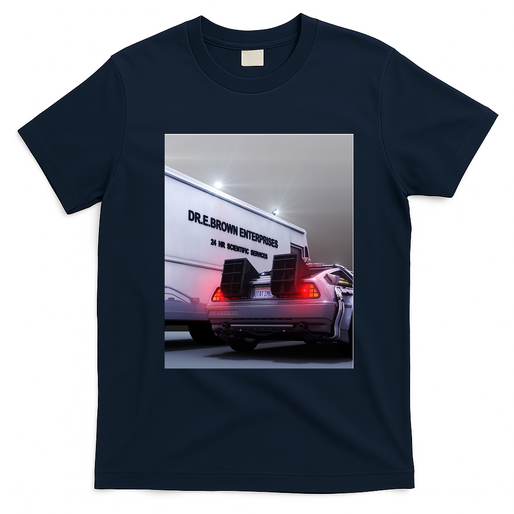 Twin Pines Mall California DeLorean T-Shirt - Navy Blue