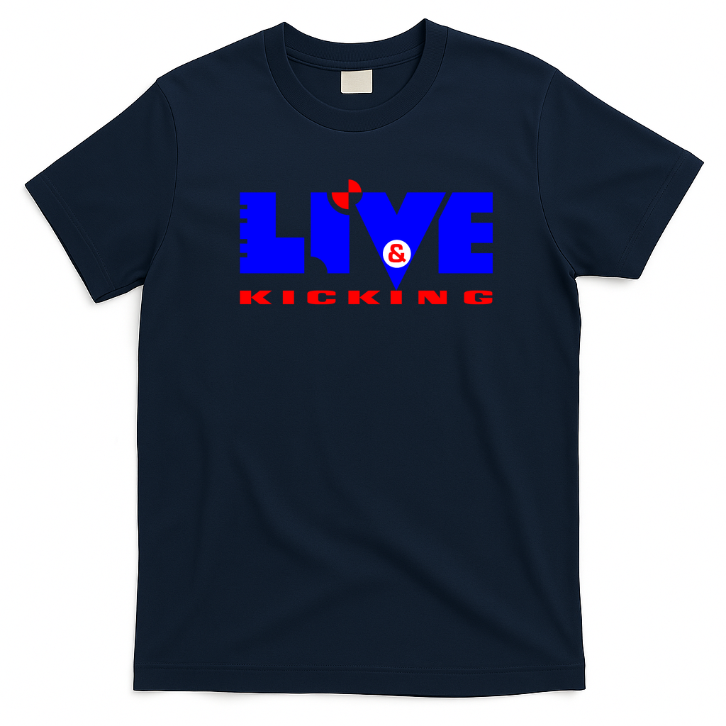 Live & Kicking Retro Graphic Tee - Navy Blue