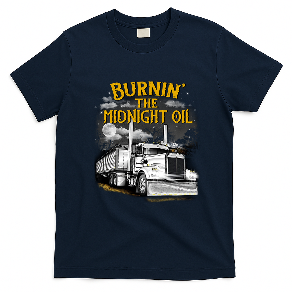 Burning Oil Vintage Trucker T-Shirt - Navy Blue