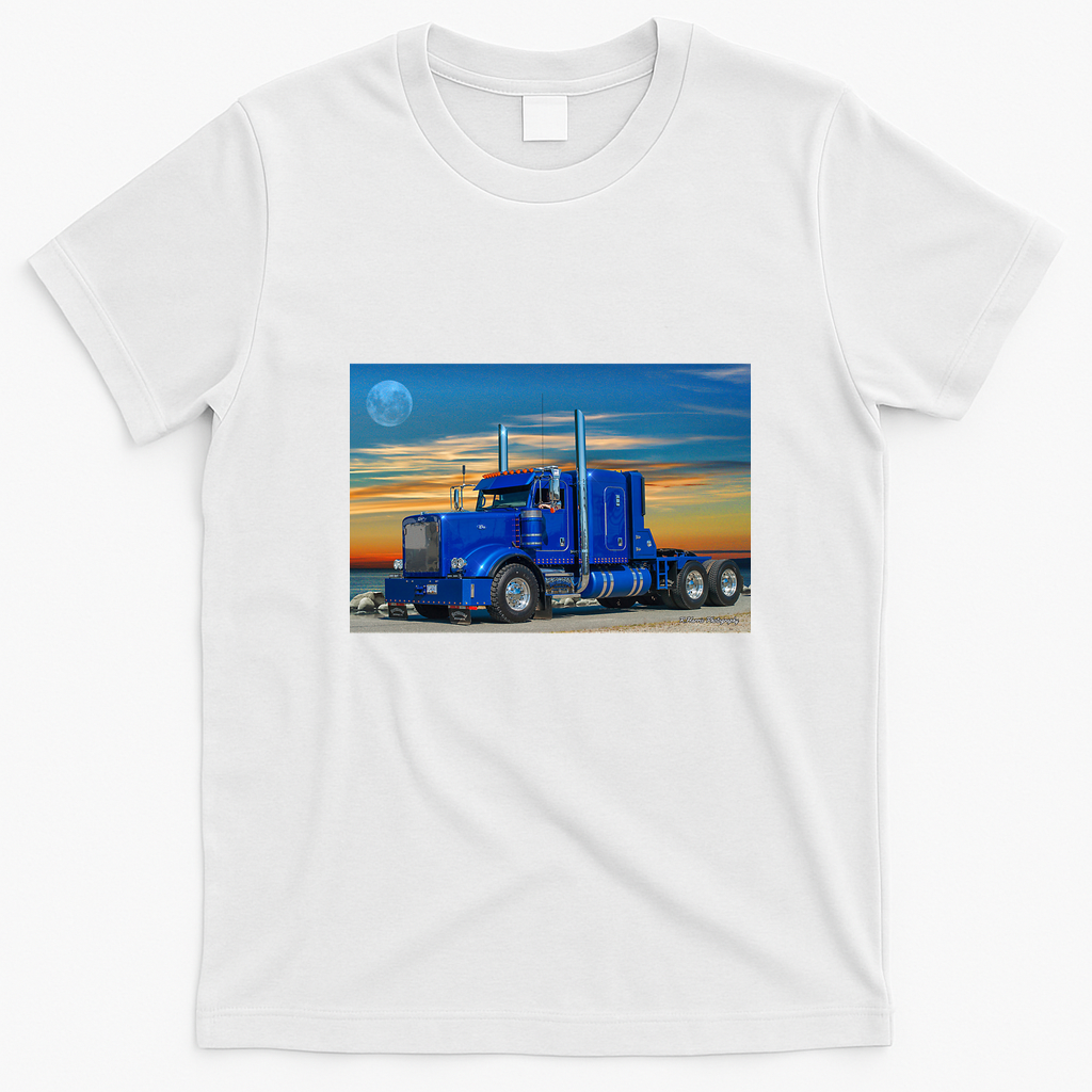 Blue Peterbilt Truck Graphic Tee - White