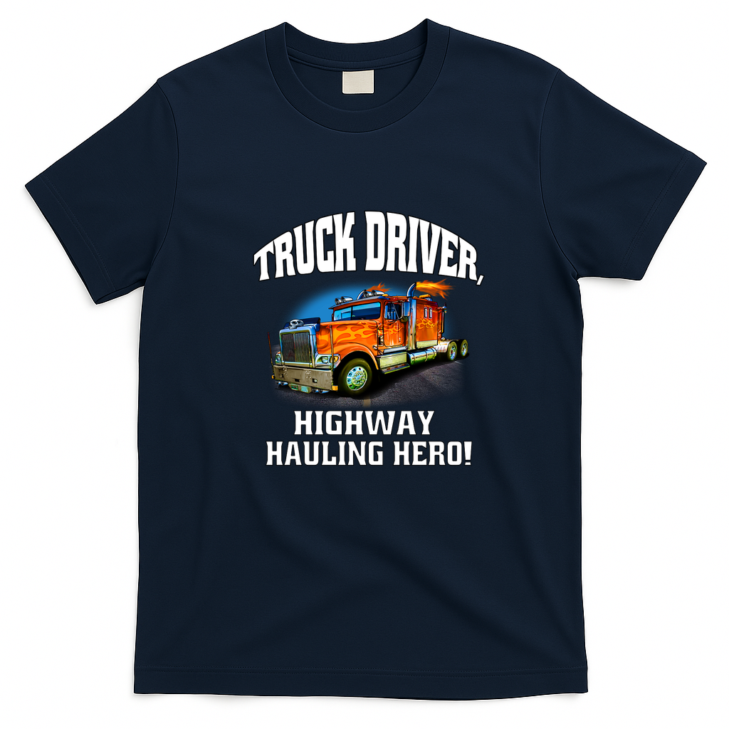Big Rig Highway Hauling Hero T-Shirt - Navy Blue