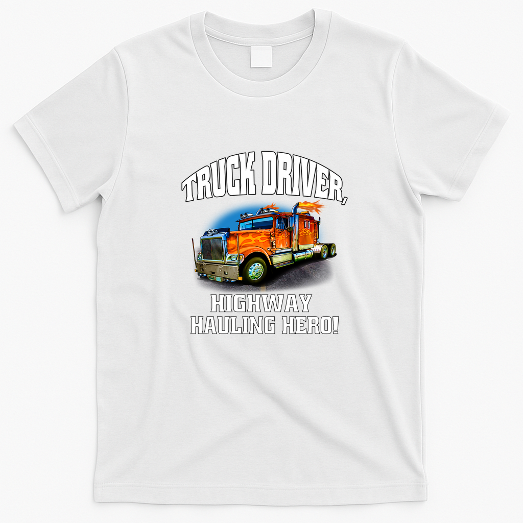 Big Rig Highway Hauling Hero T-Shirt - White