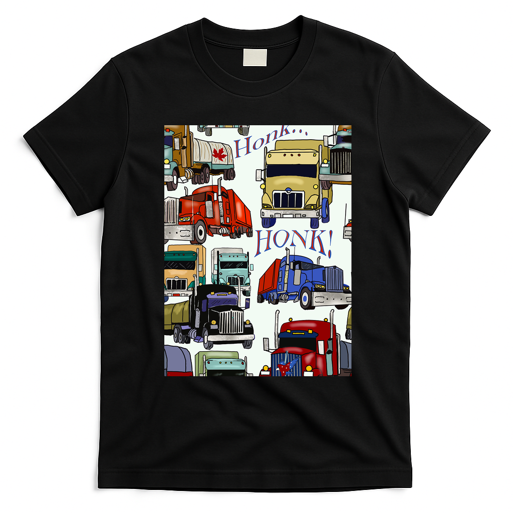 Big Rig Trucks Honk Honk Graphic T-Shirt - Black