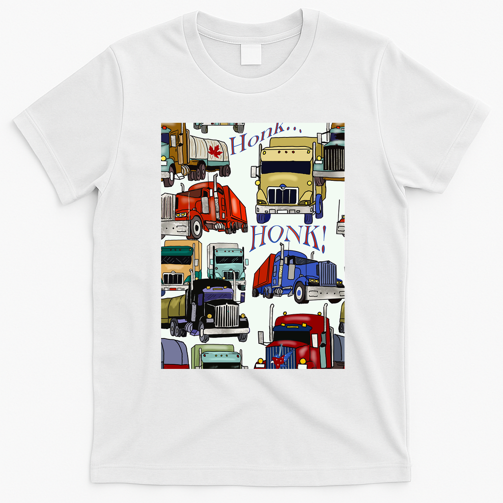 Big Rig Trucks Honk Honk Graphic T-Shirt - White