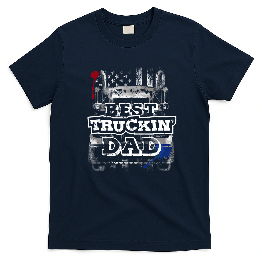 Best Truckin’ Dad Trucker T-Shirt - Navy Blue
