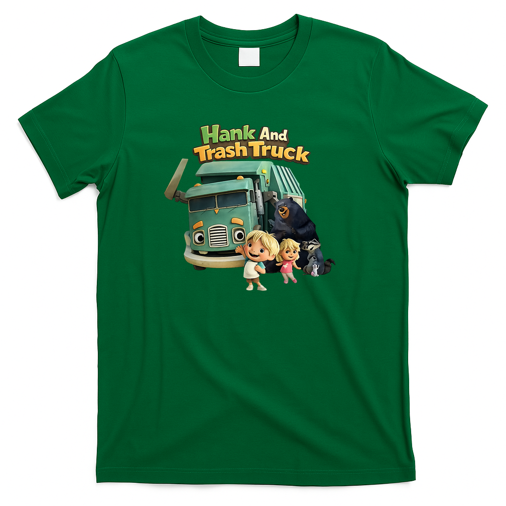 Cute Hank & Trash Truck - Friendly Little Helper and Recycling Truck Graphic T-Shirt - Irish Green
