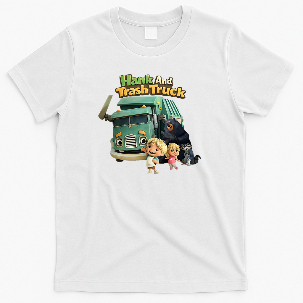 Cute Hank & Trash Truck - Friendly Little Helper and Recycling Truck Graphic T-Shirt - White