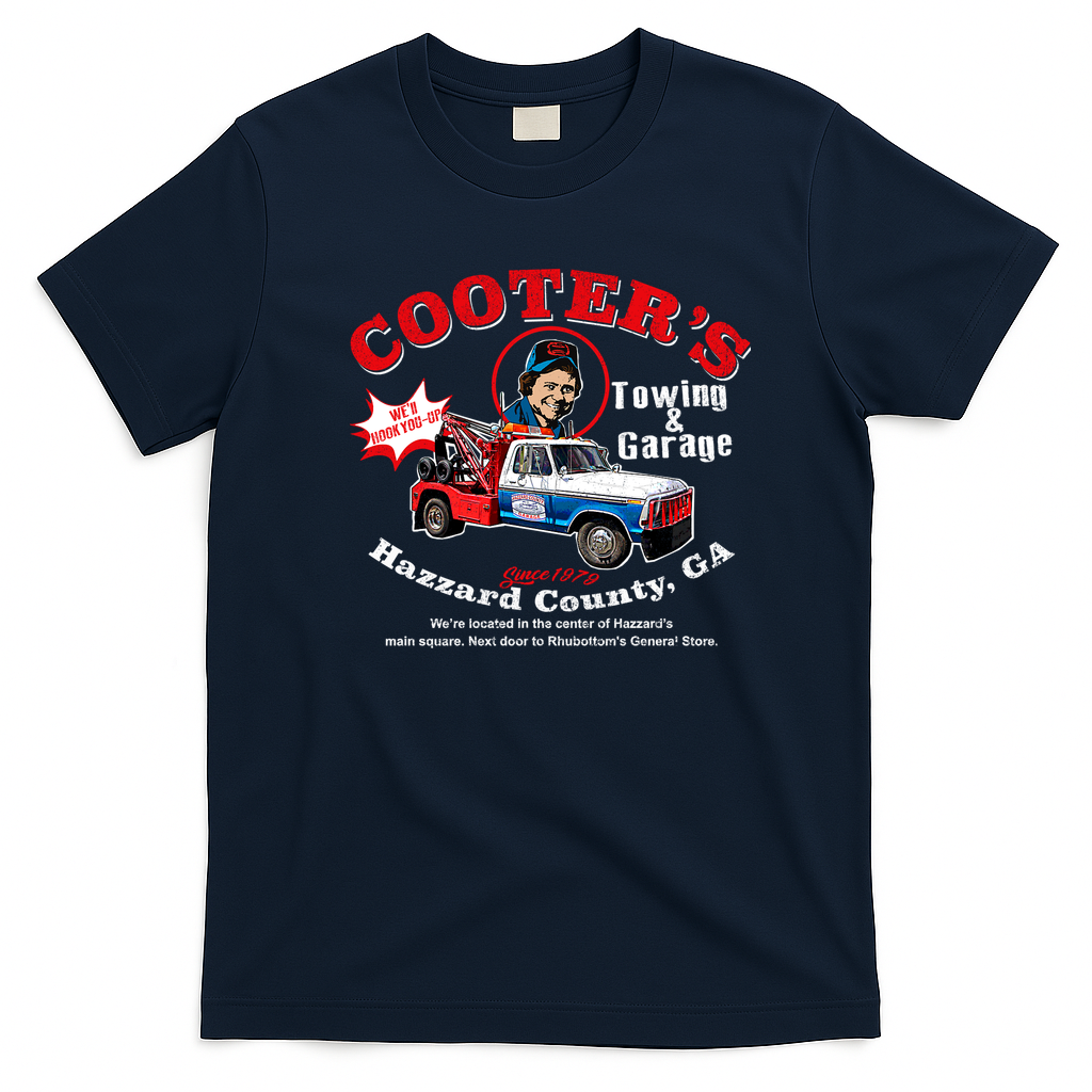 Cooter’s Towing Worn Hazzard County Retro Graphic Tee - Navy Blue