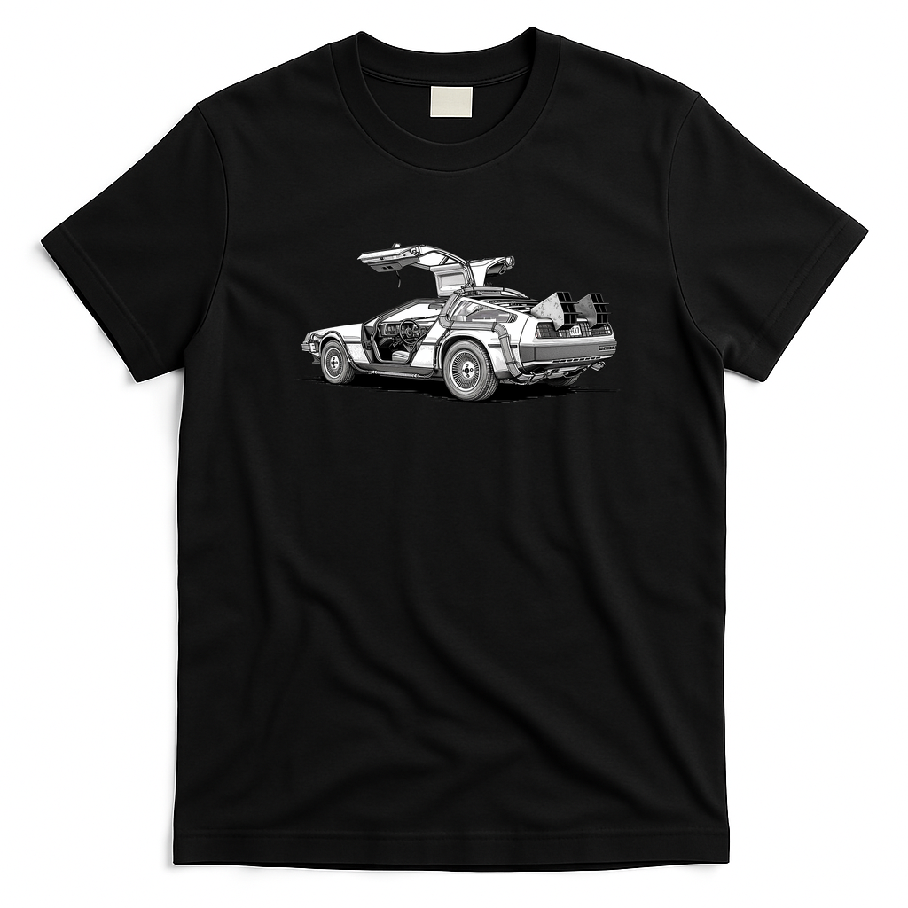 DeLorean Rear View Graphic T-Shirt - Black