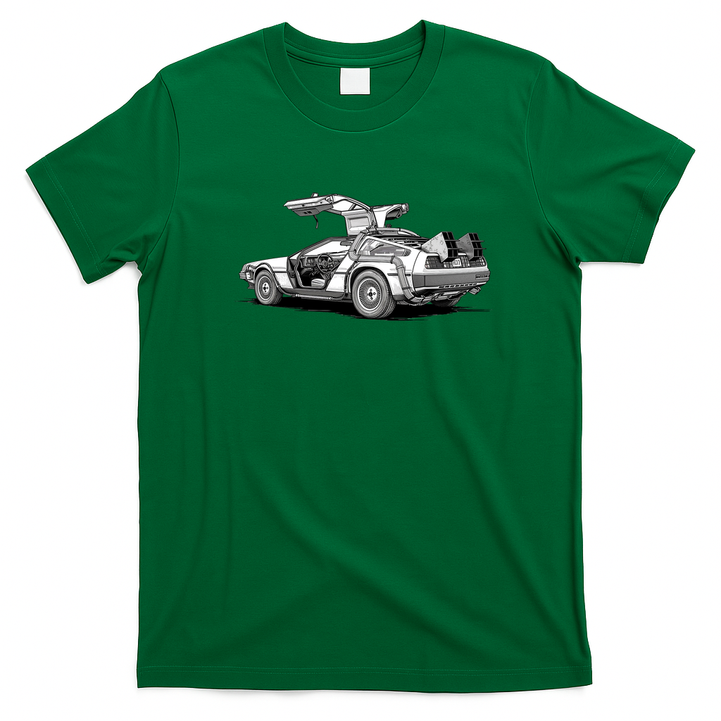 DeLorean Rear View Graphic T-Shirt - Irish Green