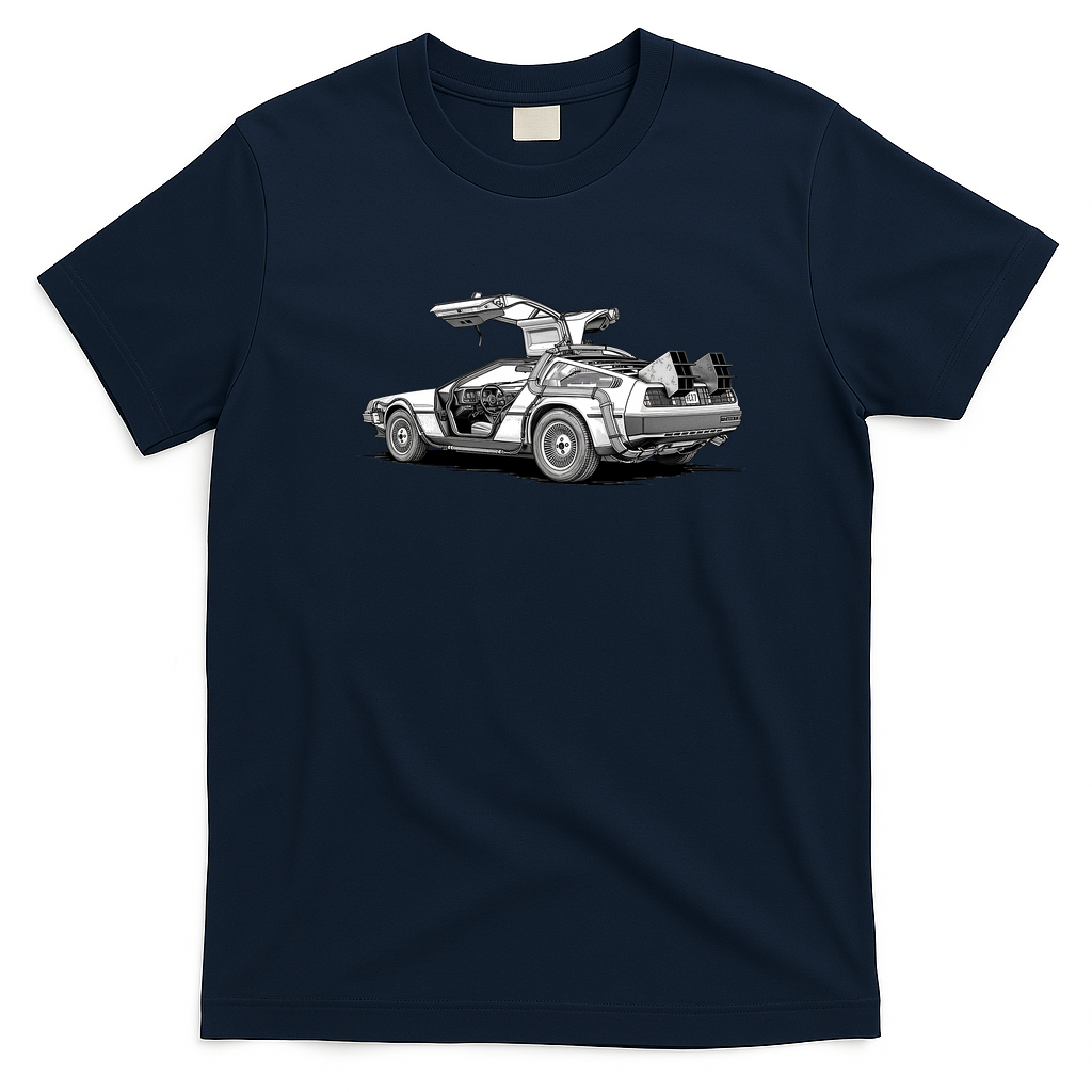 DeLorean Rear View Graphic T-Shirt - Navy Blue