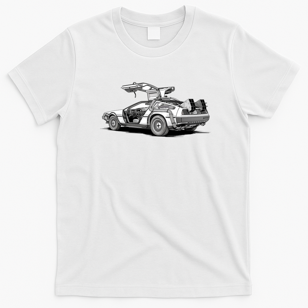 DeLorean Rear View Graphic T-Shirt - White