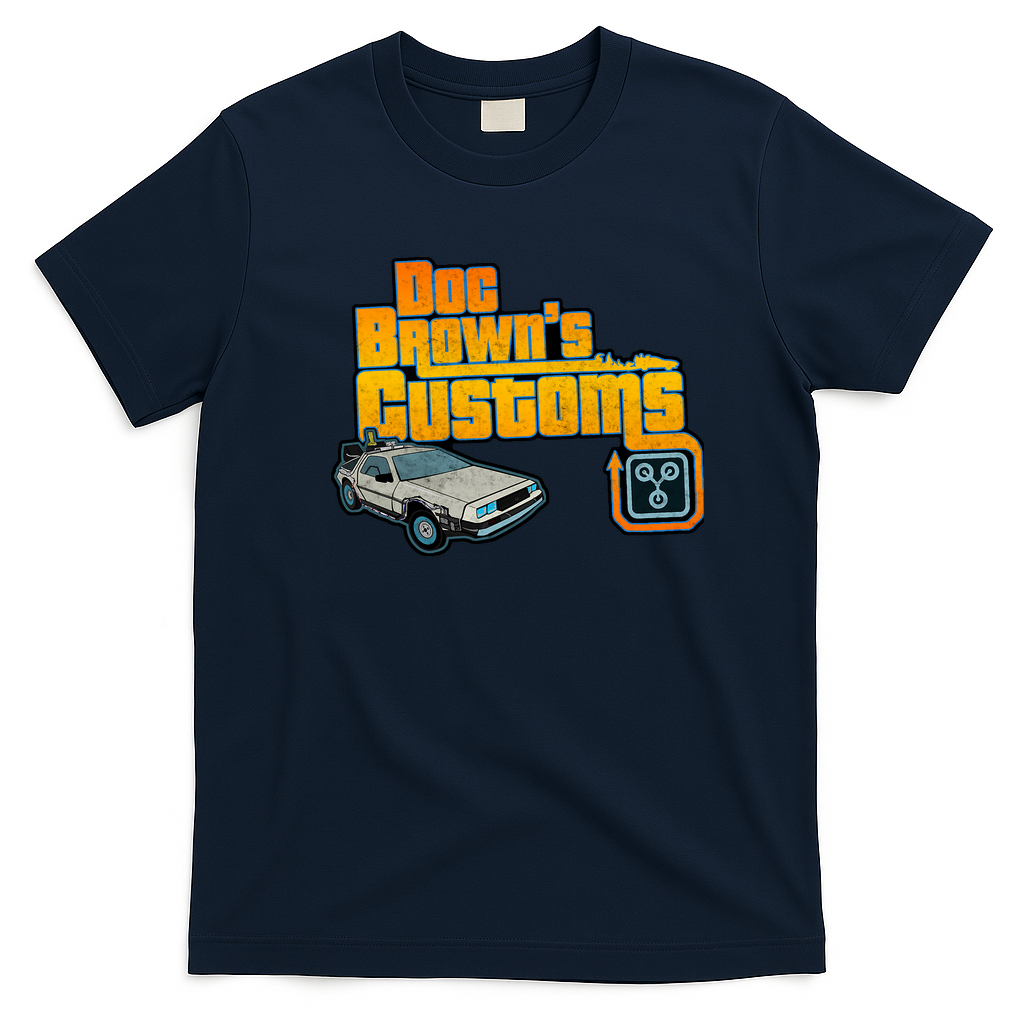 Doc Brown’s Custom Retro Graphic Tee - Navy Blue