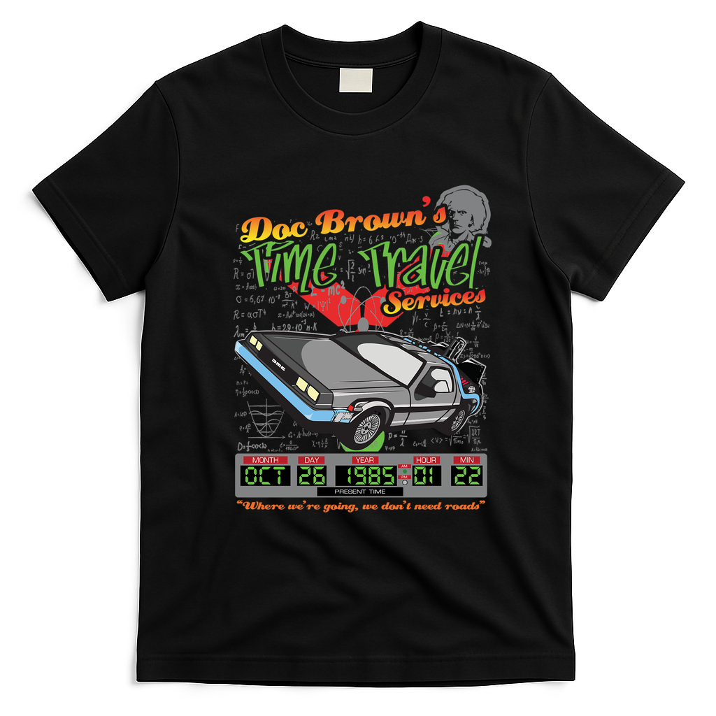 Doc Brown’s DeLorean Time Travel Services Vintage T-Shirt - Black