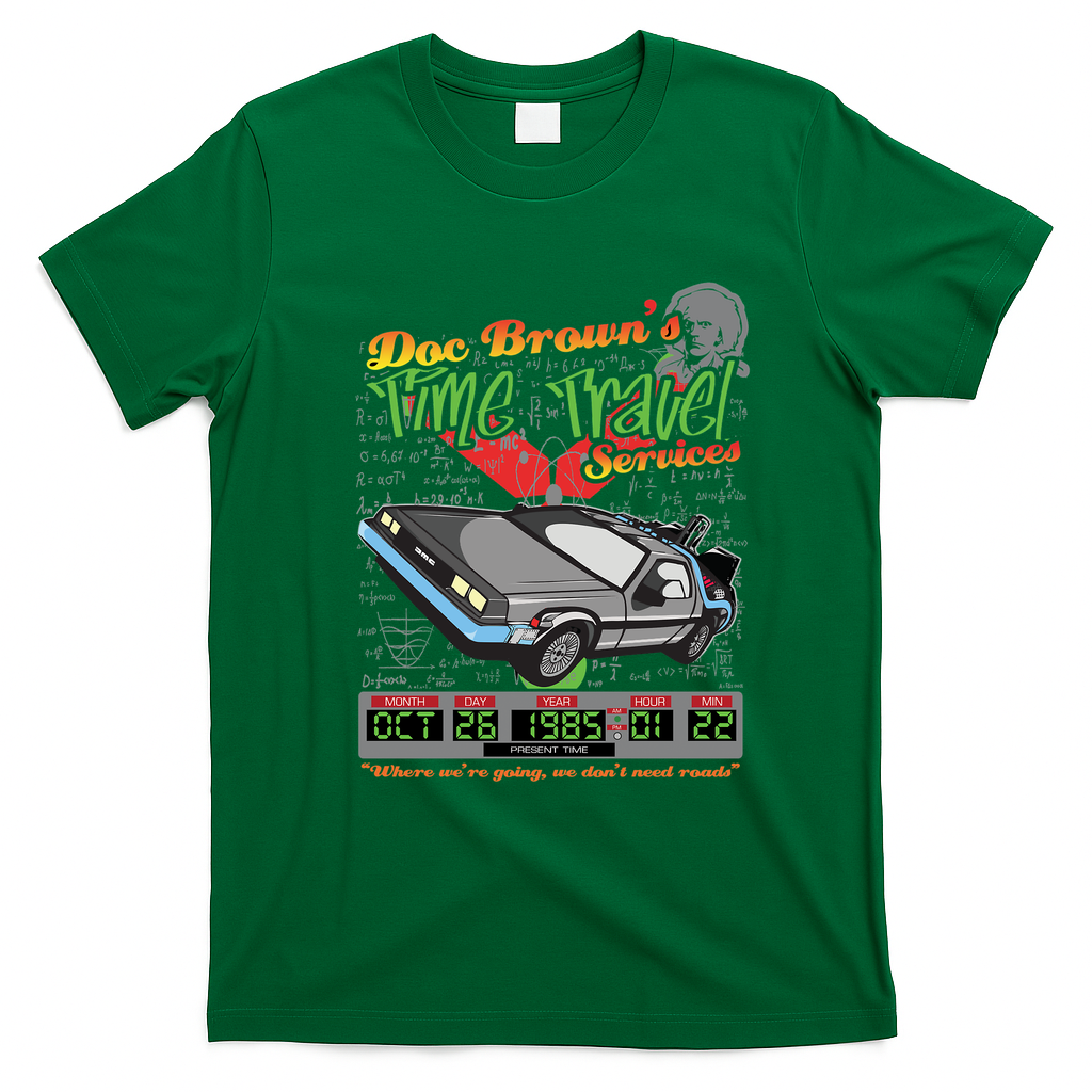 Doc Brown’s DeLorean Time Travel Services Vintage T-Shirt - Irish Green