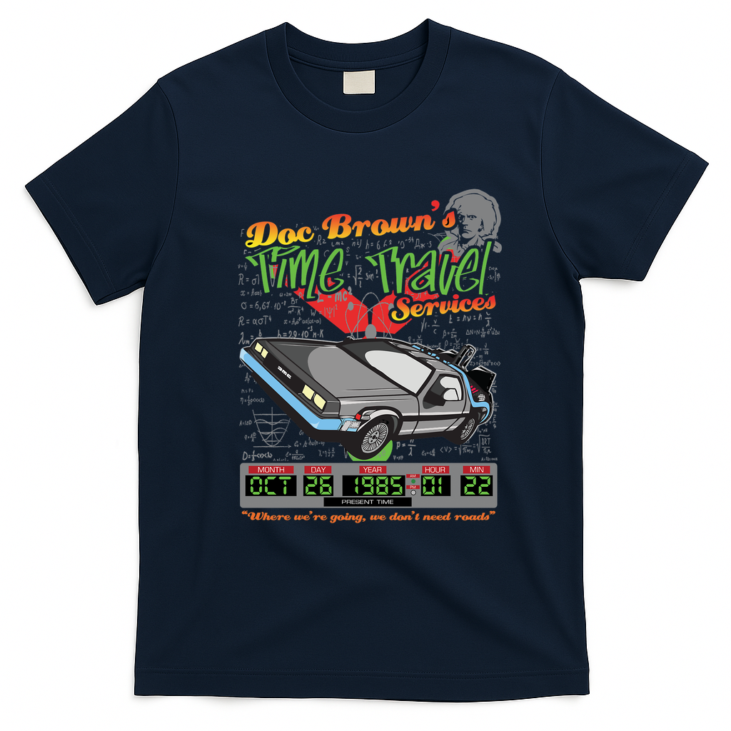 Doc Brown’s DeLorean Time Travel Services Vintage T-Shirt - Navy Blue