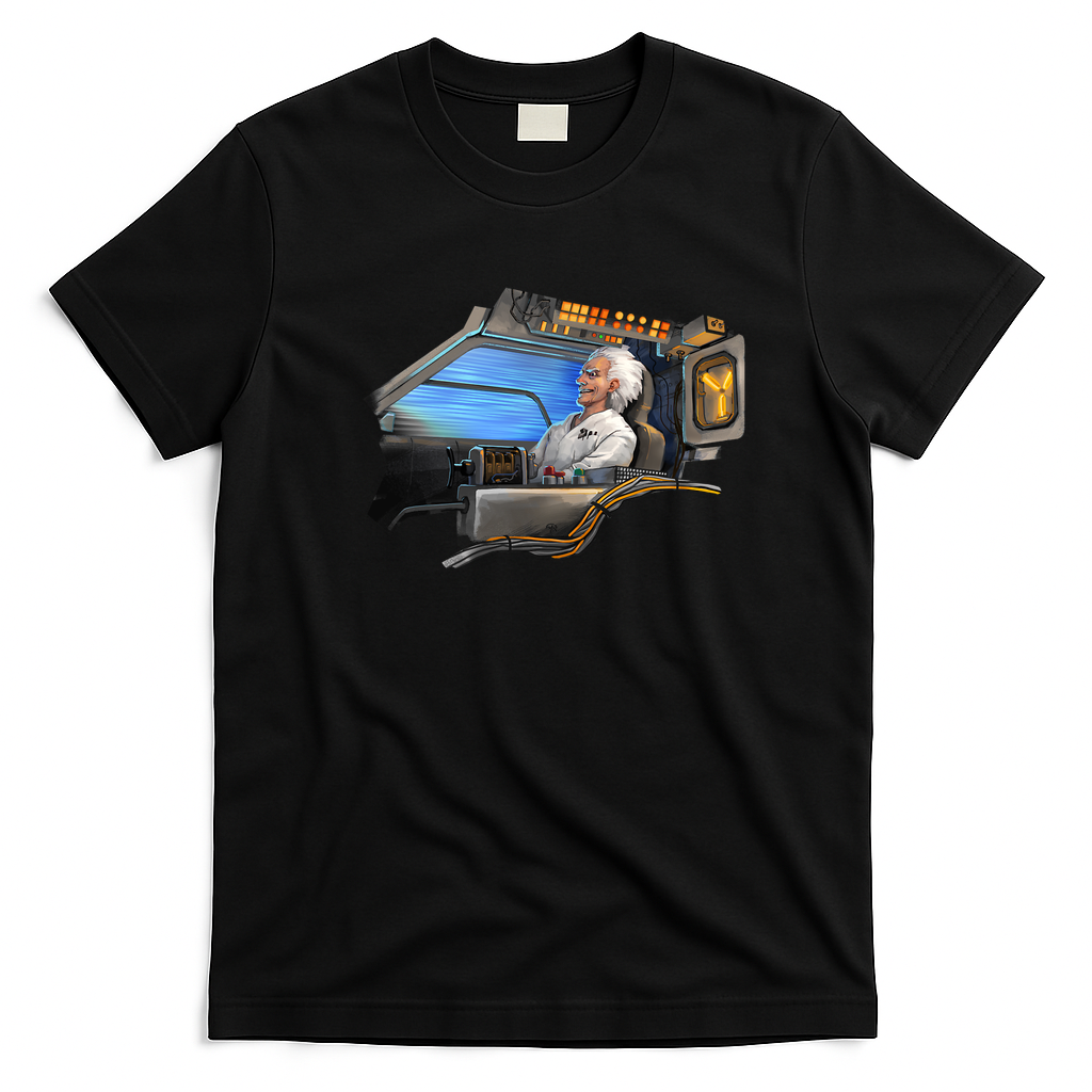 Doc Brown Riding Shotgun Retro Graphic Tee - Black