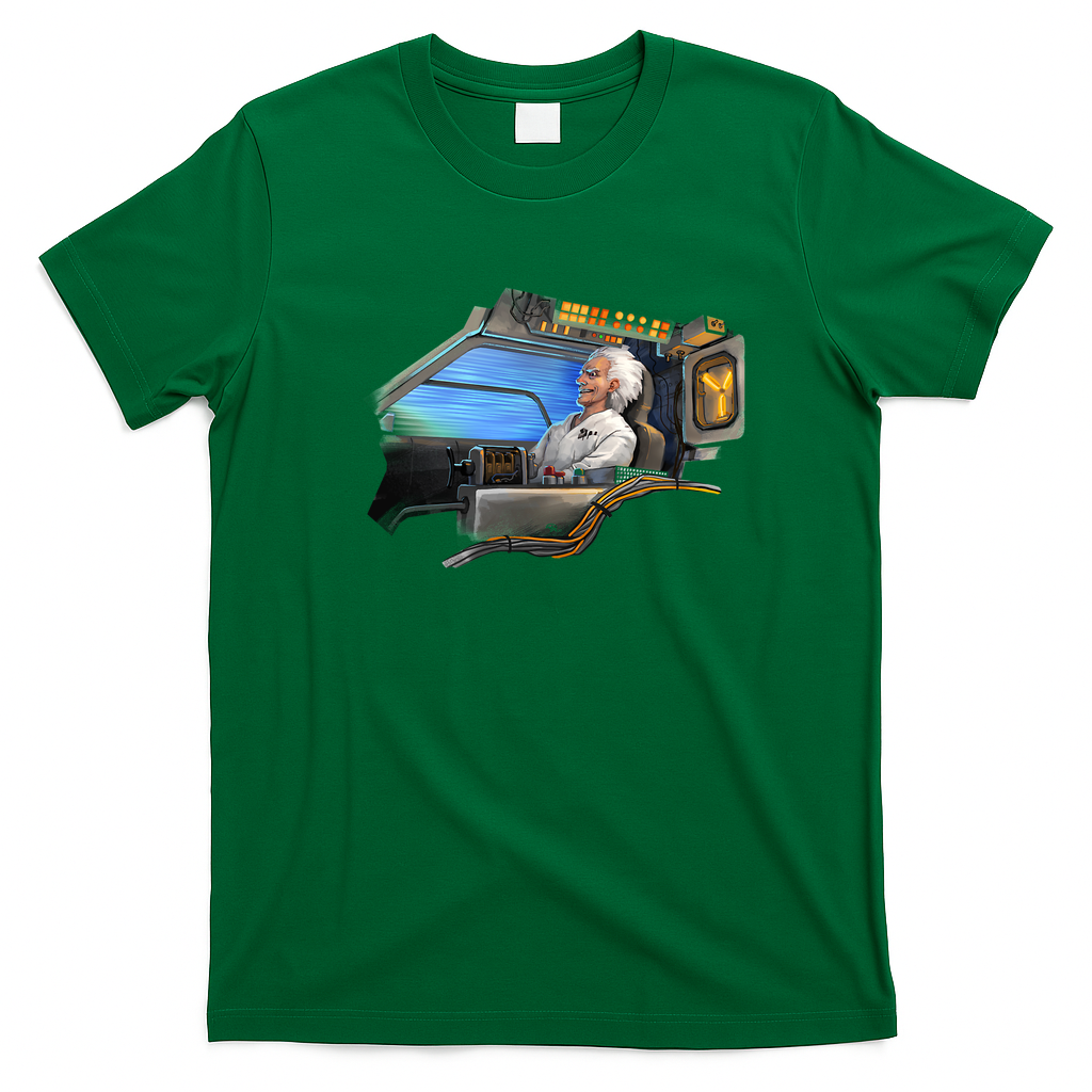 Doc Brown Riding Shotgun Retro Graphic Tee - Irish Green