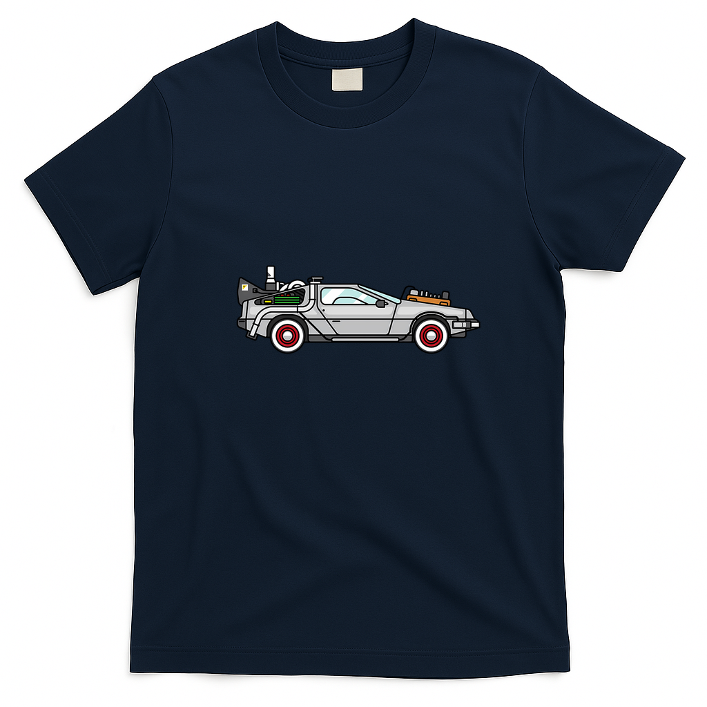 DeLorean Classic Car Graphic T-Shirt - Navy Blue