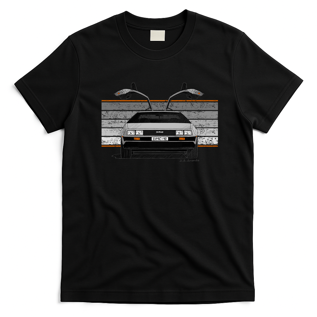 DeLorean DMC-12 Front View T-Shirt - Black