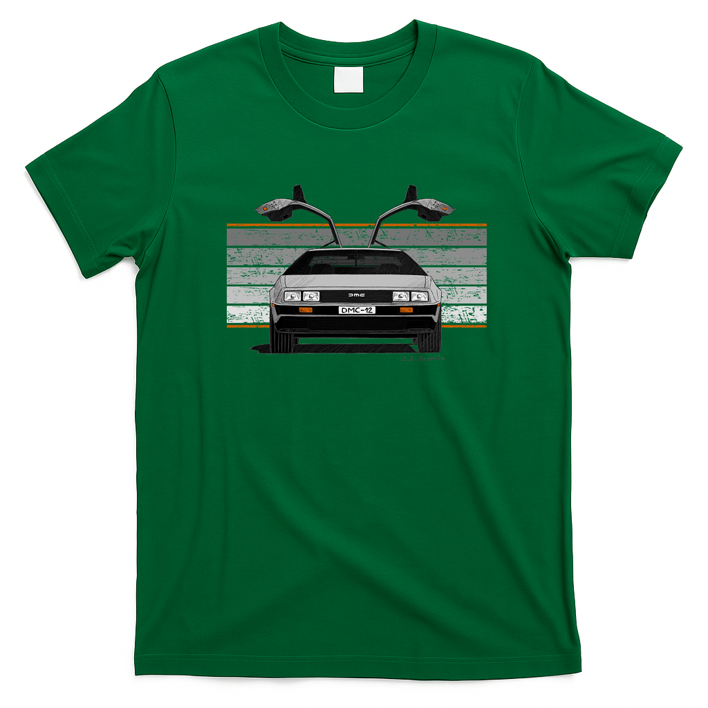 DeLorean DMC-12 Front View T-Shirt - Irish Green