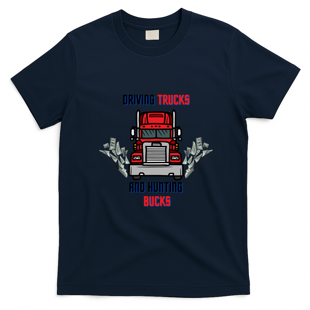 Driving Trucks and Hunting Bucks T-Shirt - Navy Blue