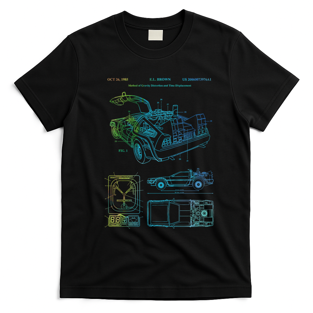 DeLorean Time Machine Patent Graphic T-Shirt - Black