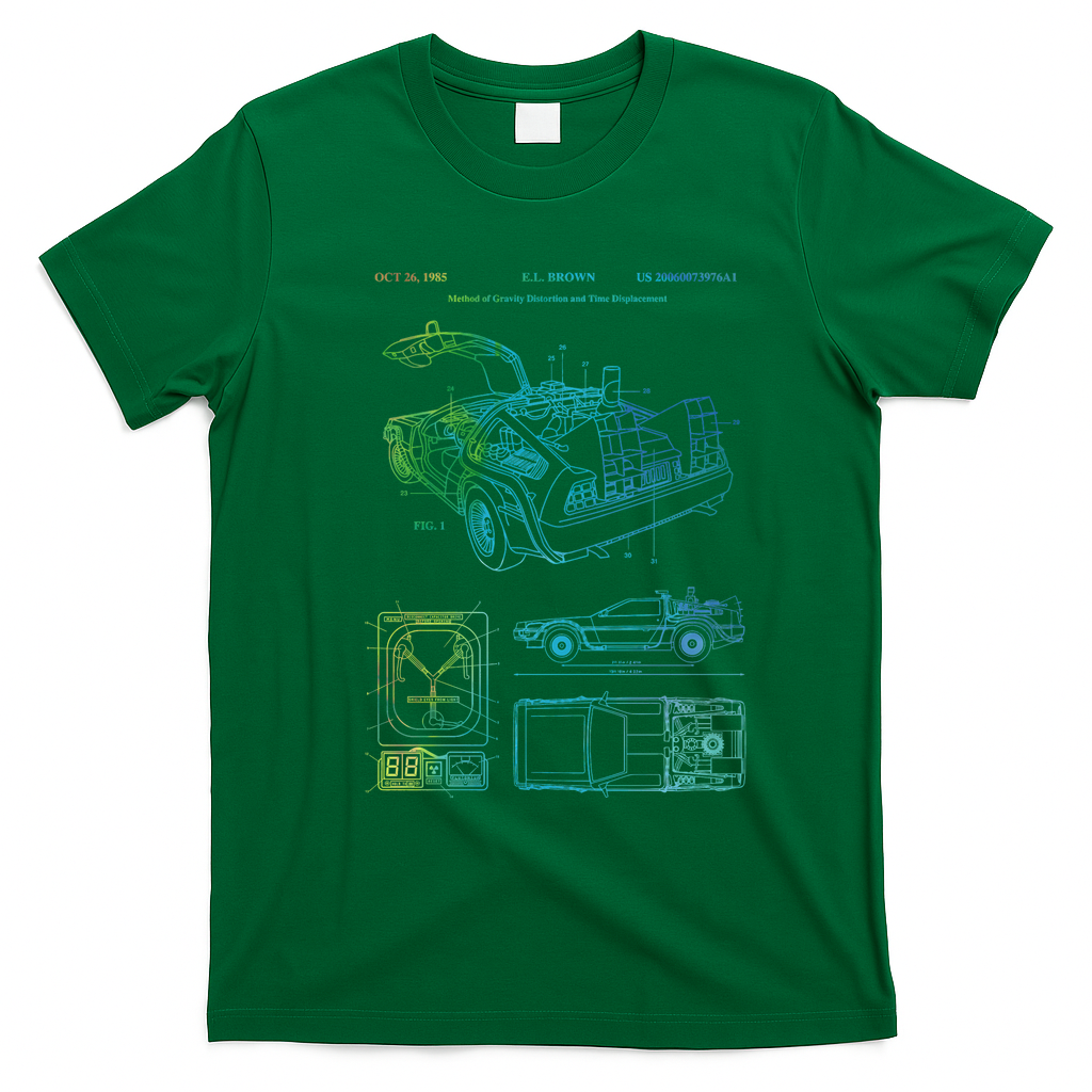 DeLorean Time Machine Patent Graphic T-Shirt - Irish Green