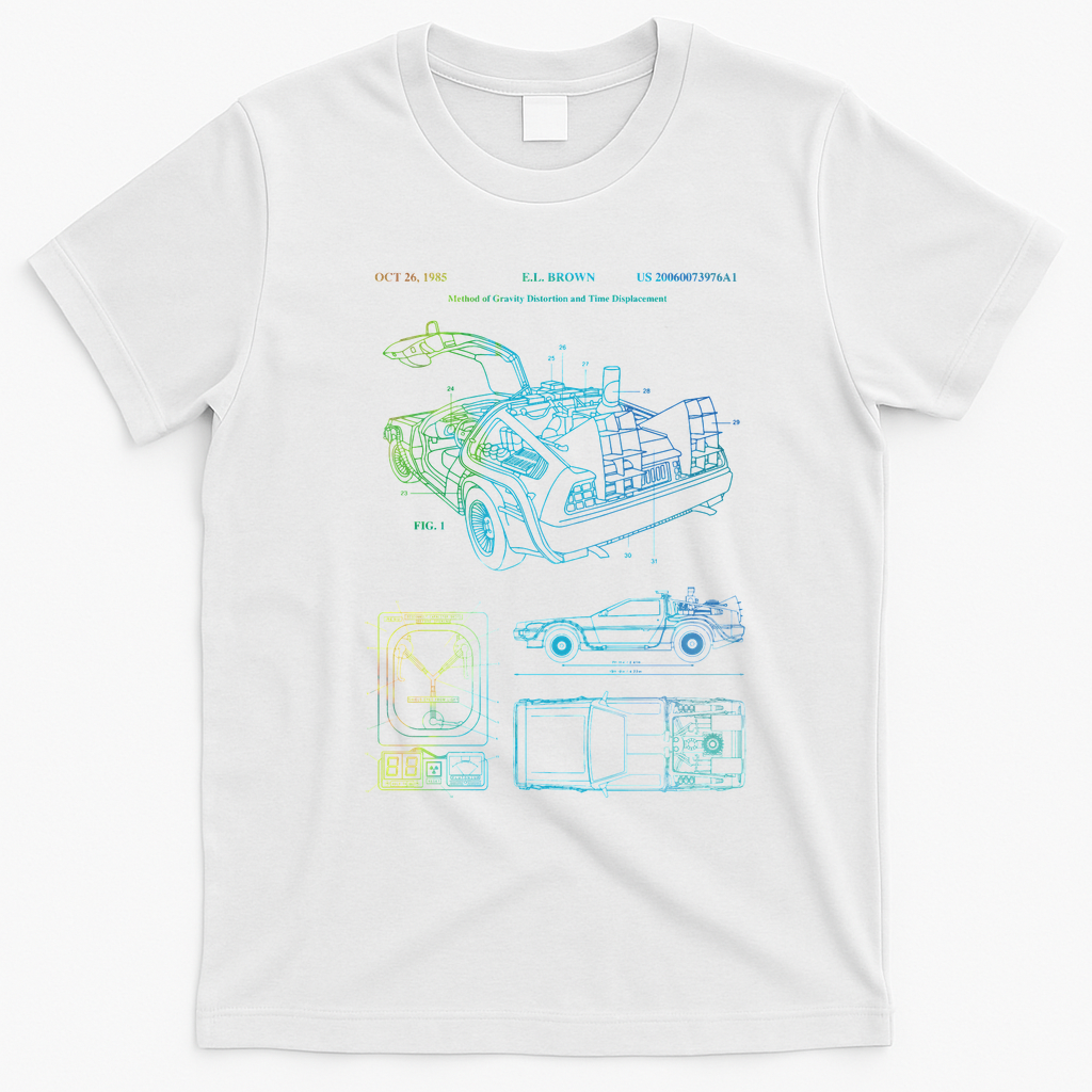 DeLorean Time Machine Patent Graphic T-Shirt - White