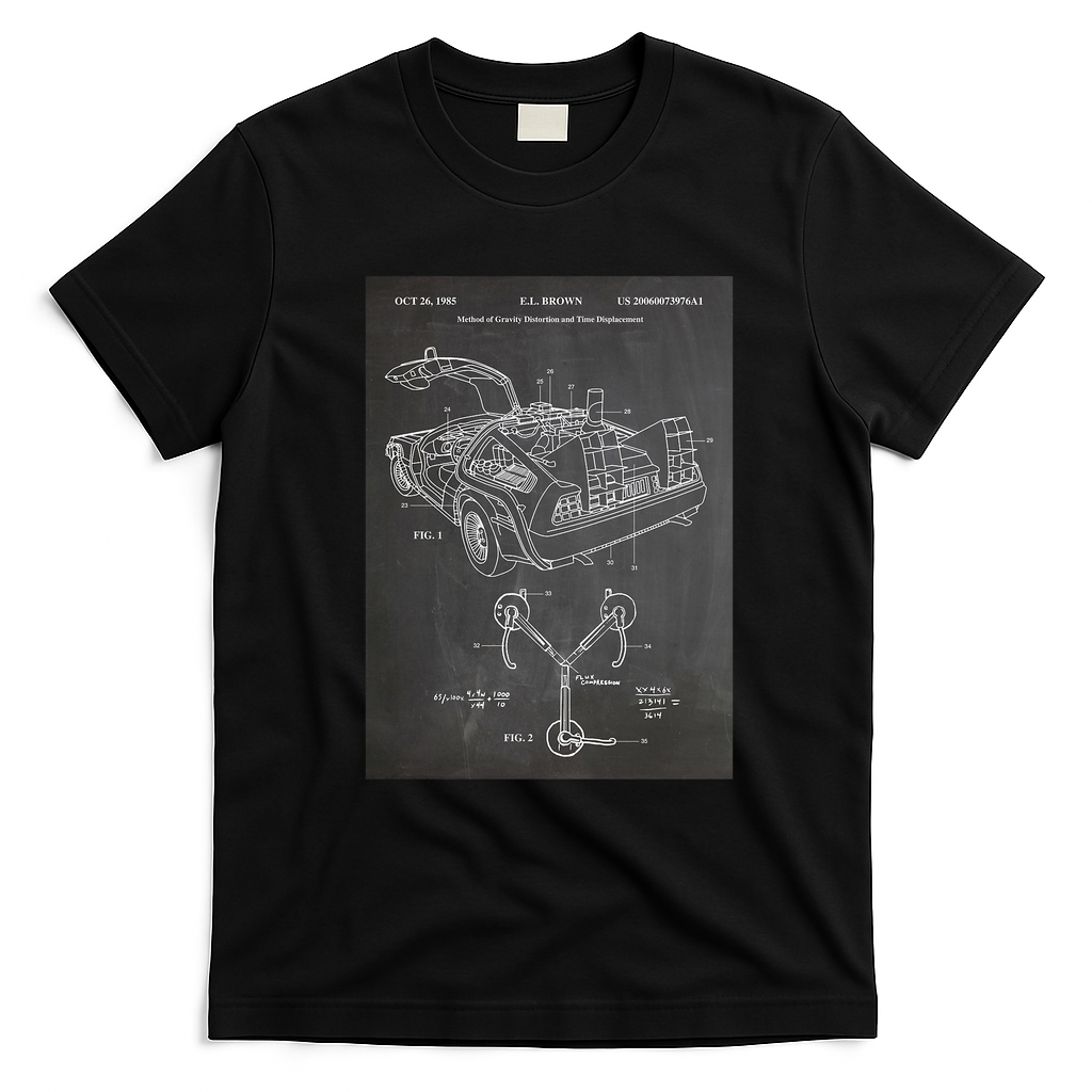 DeLorean Time Machine Car T-Shirt - Black