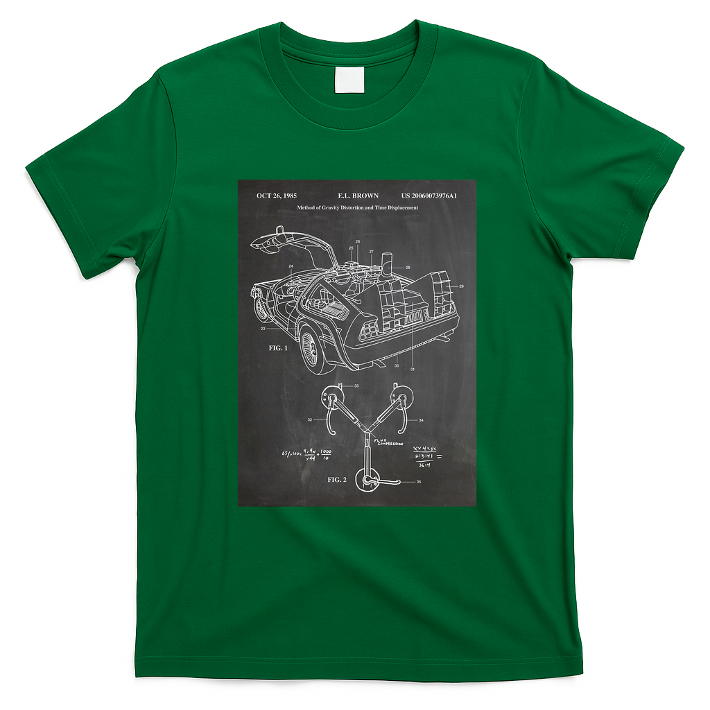 DeLorean Time Machine Car T-Shirt - Irish Green
