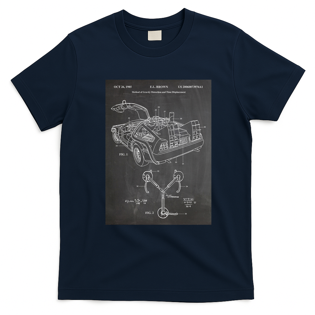 DeLorean Time Machine Car T-Shirt - Navy Blue